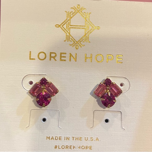 Loren Hope Earrings Pink Stud Gemstone - Picture 3 of 5